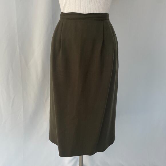 Vintage Midi Skirt Size 12 Olive Green Straight Pencil Minimal Secretary Office - Picture 2 of 15